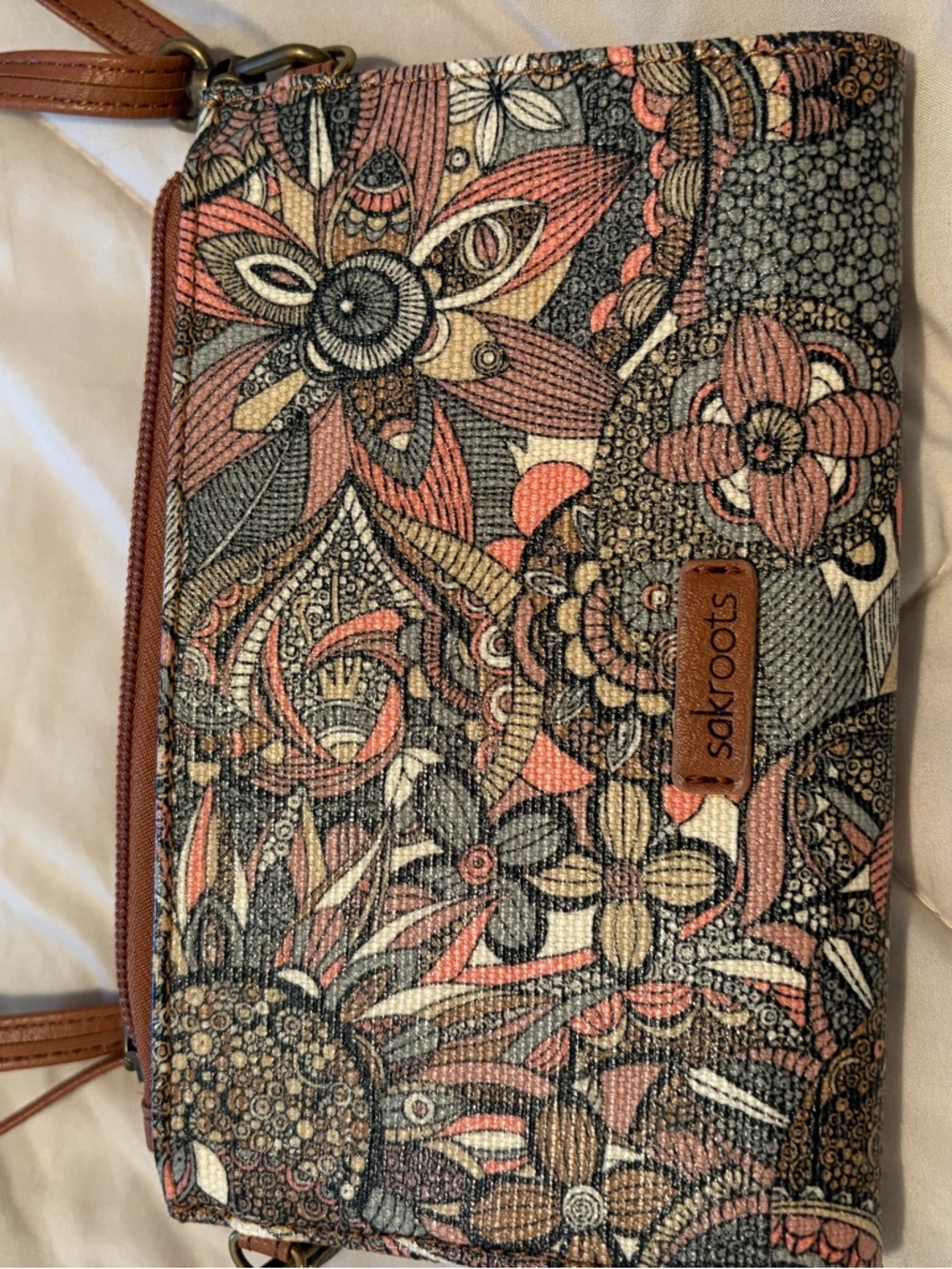The Sak Floral Crossbody Bag in Brown and Pink - Picture 2 of 3